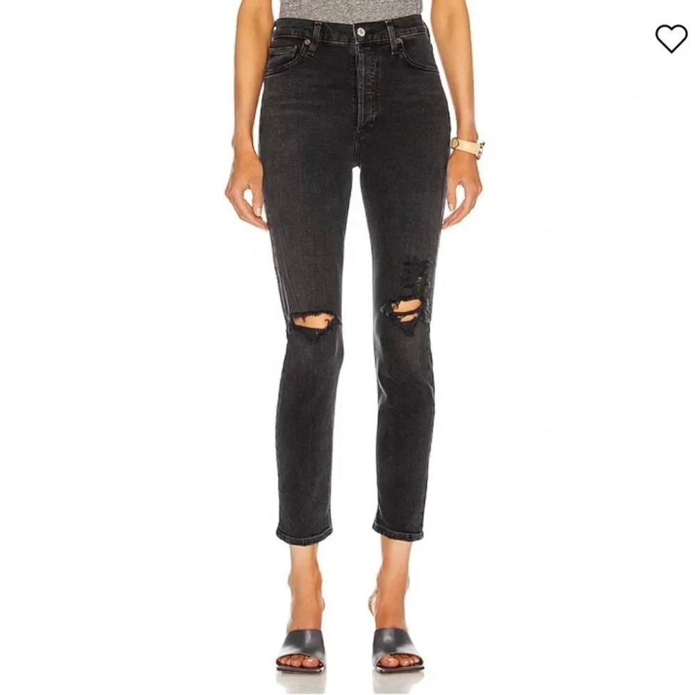 Agolde Black Nico High Wasted Ripped Knee Button Fly Slim Jean Distressed